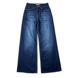 YMI Women's Wide Leg High Rise Raw Hem Jeans Dark Wash  3/26  Boho Retro 70s